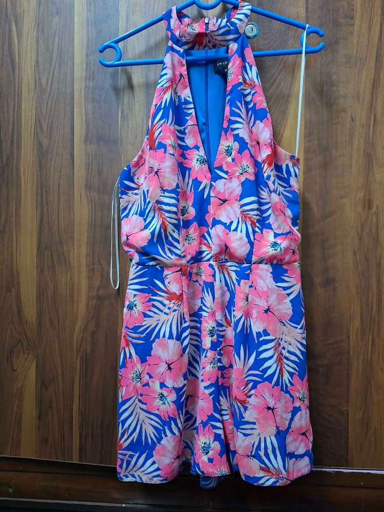 Vibrant Floral Halter Neck Dress