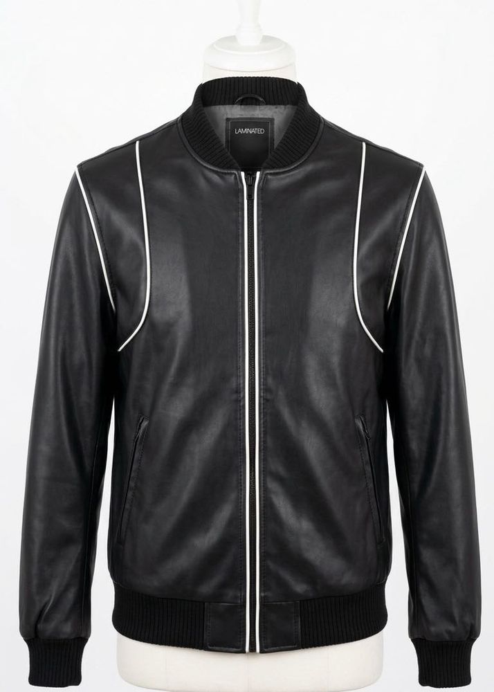 Men's Black Leather Bomber Jacket
