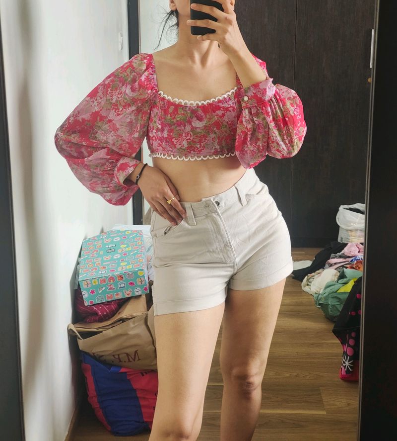 New Charming Cute Red Printed Crop Top