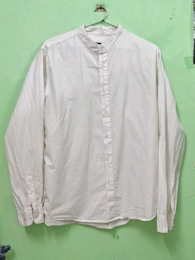 Men's White Band Collar Shirt 🤍