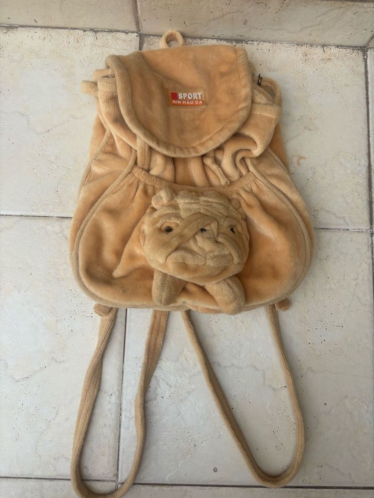 Cute Tan Velvet Dog Mini Backpack