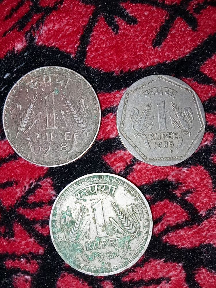 Vintage Indian 1 Rupee Coins