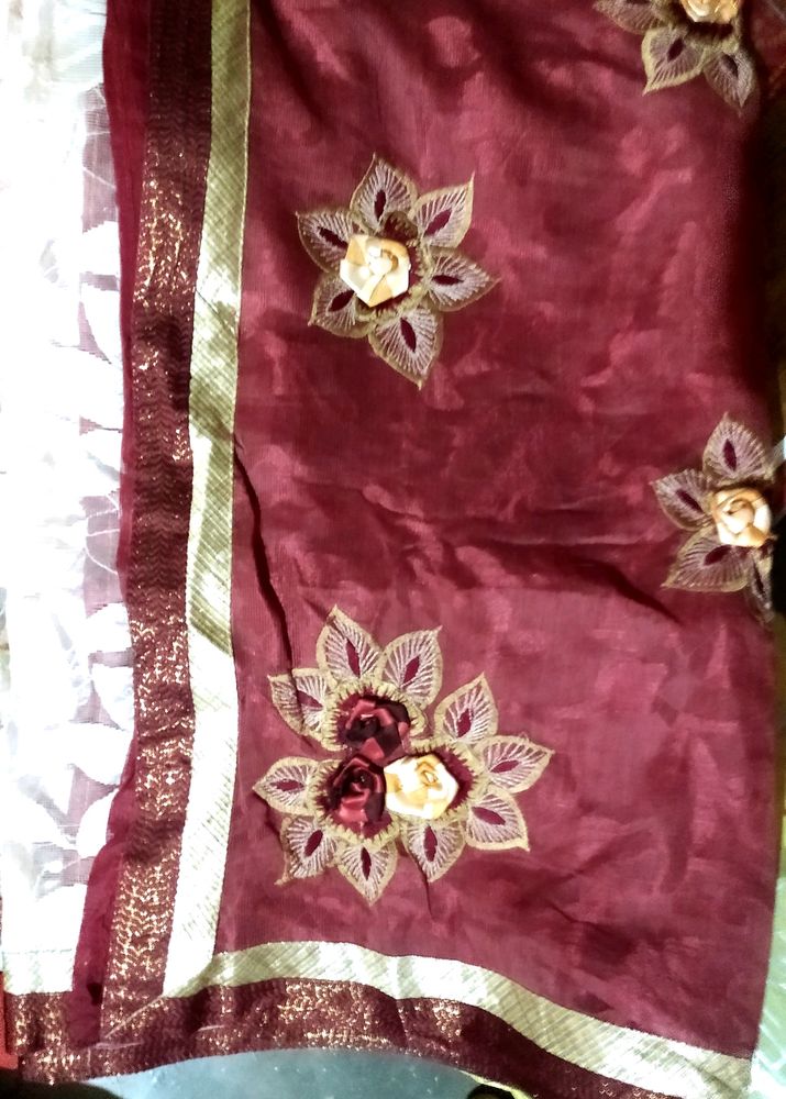 Elegant Maroon &amp; Gold Saree