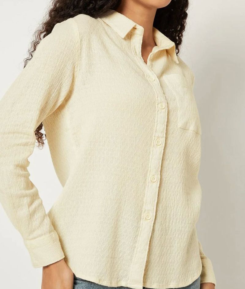 Cream Textured oversized Shirt