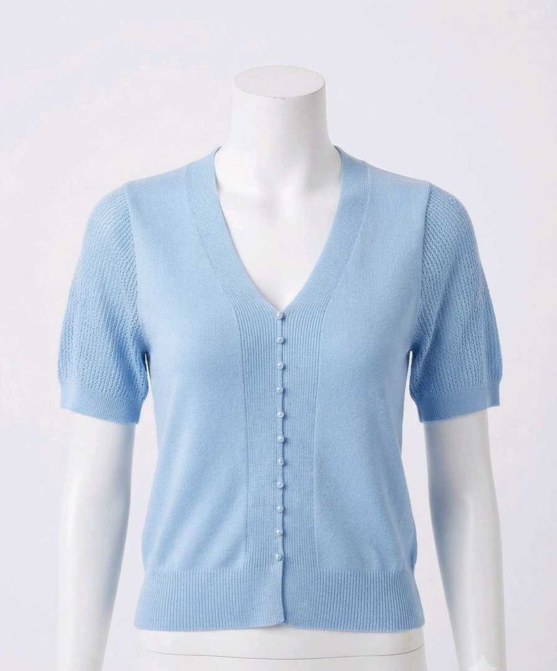 Light Blue Short Sleeve Button-Up Cardigan