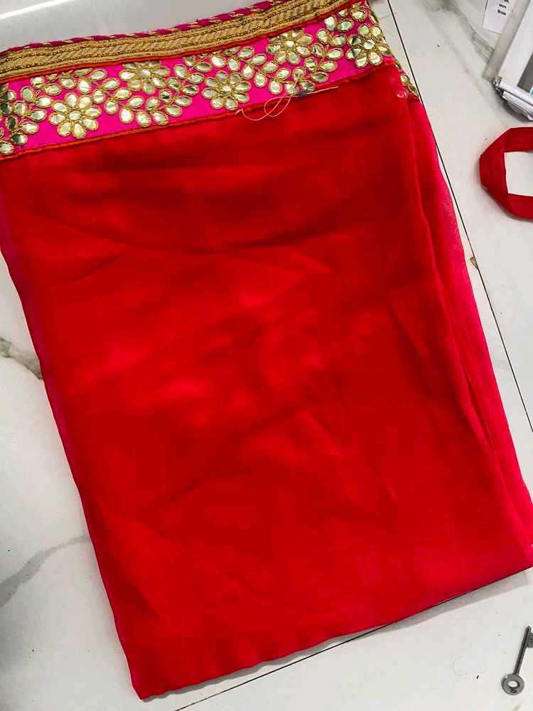 Vibrant Red Saree with Embellished Border