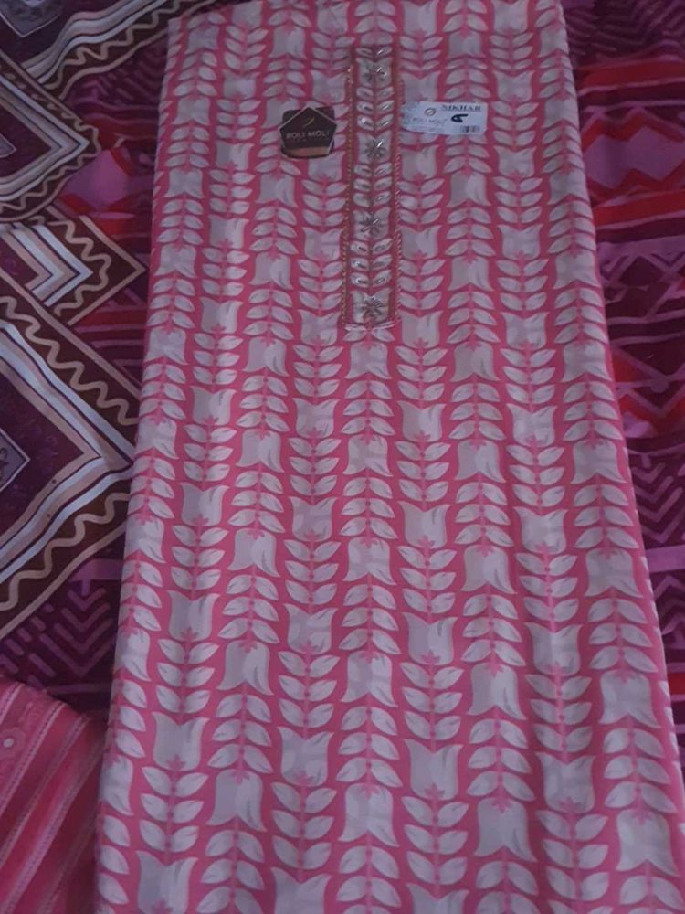 Silk Unstitched Suit with Cotton Dupatta