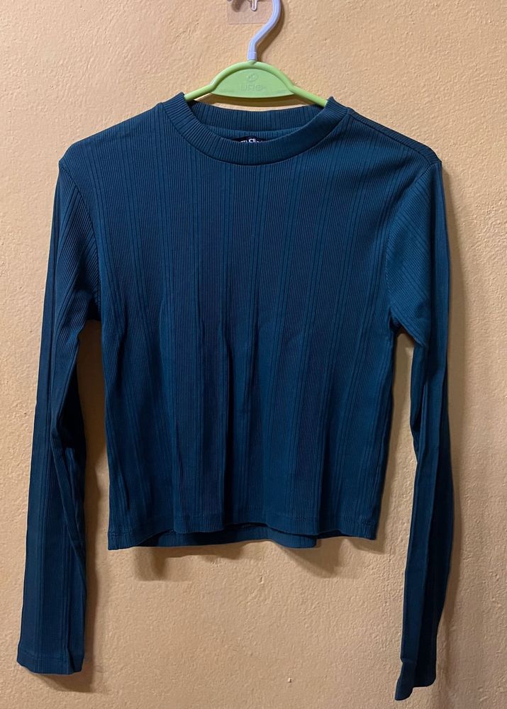 Teal Ribbed Mock Neck Long Sleeve Top