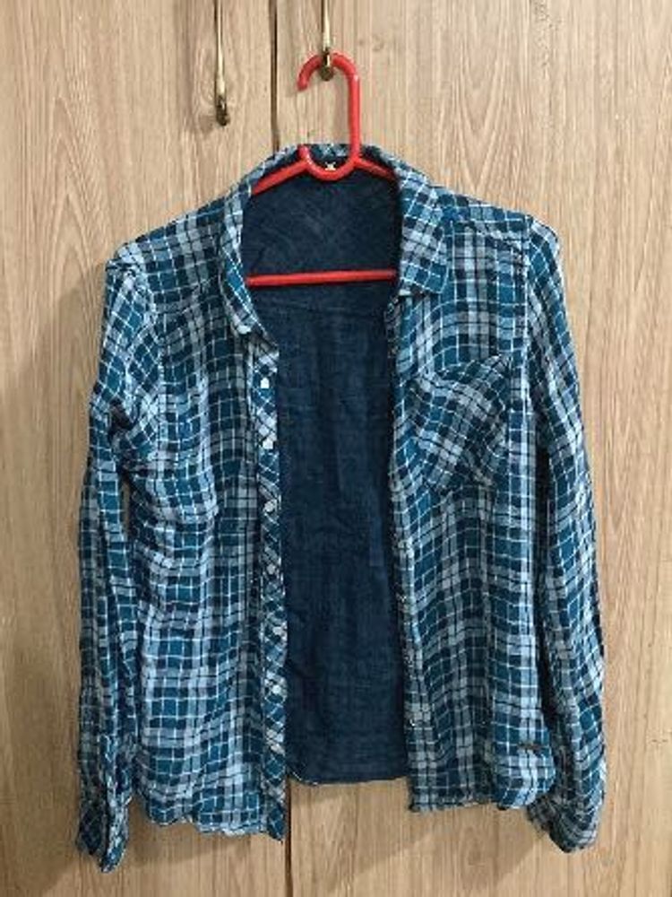 Reversible Blue Plaid Long Sleeve Shirt