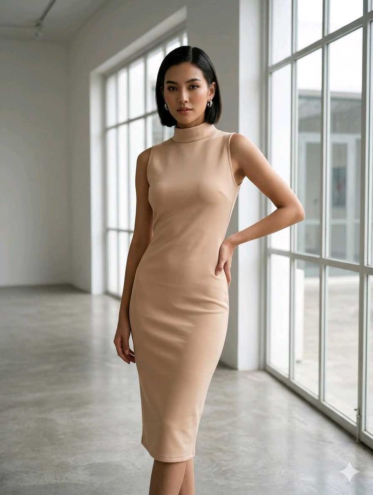 Sleek Mock Neck Sleeveless Midi Dress