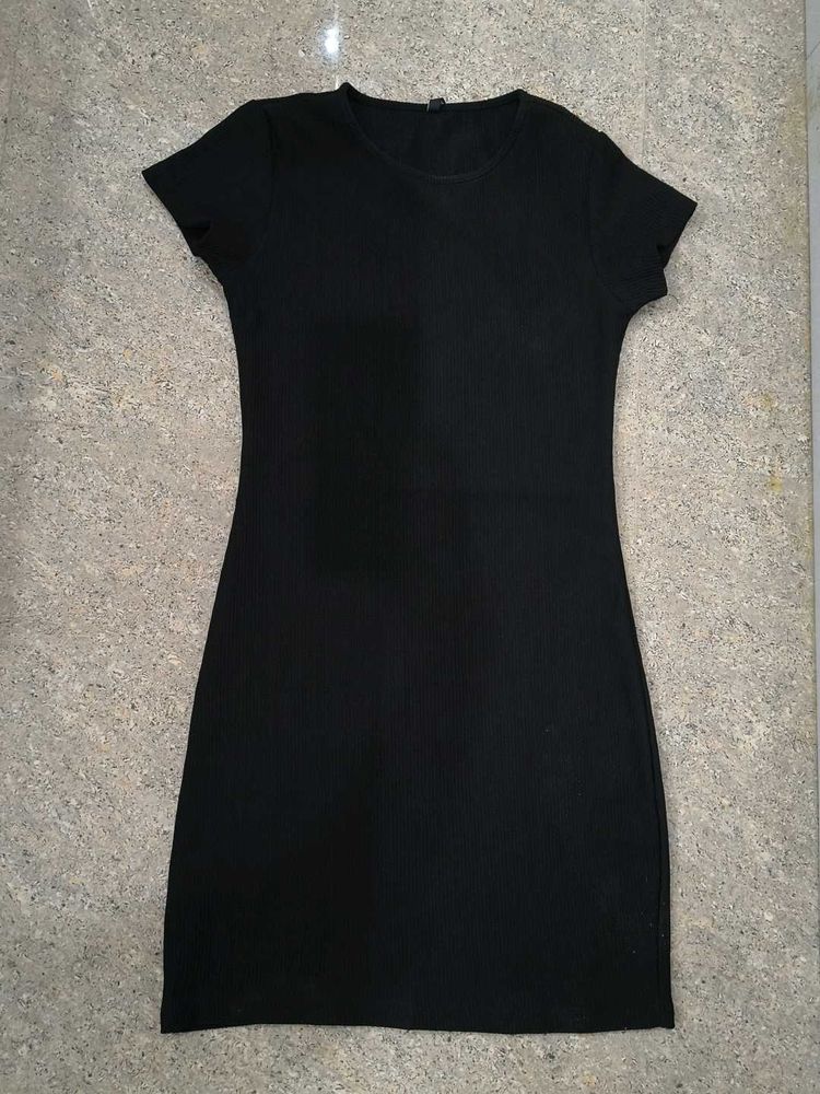 Classic Black Ribbed Knit Dress
