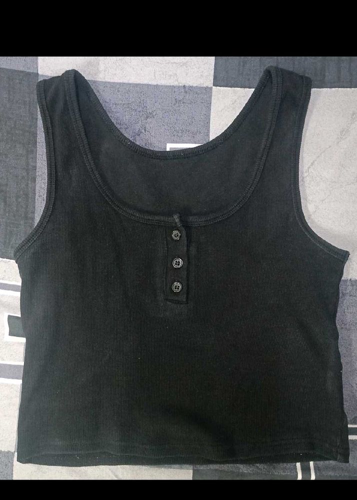 Black Ribbed Henley Tank Top