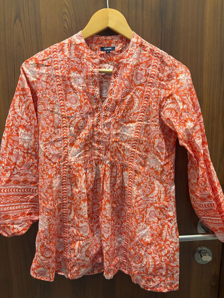 Orange Printed Kurta