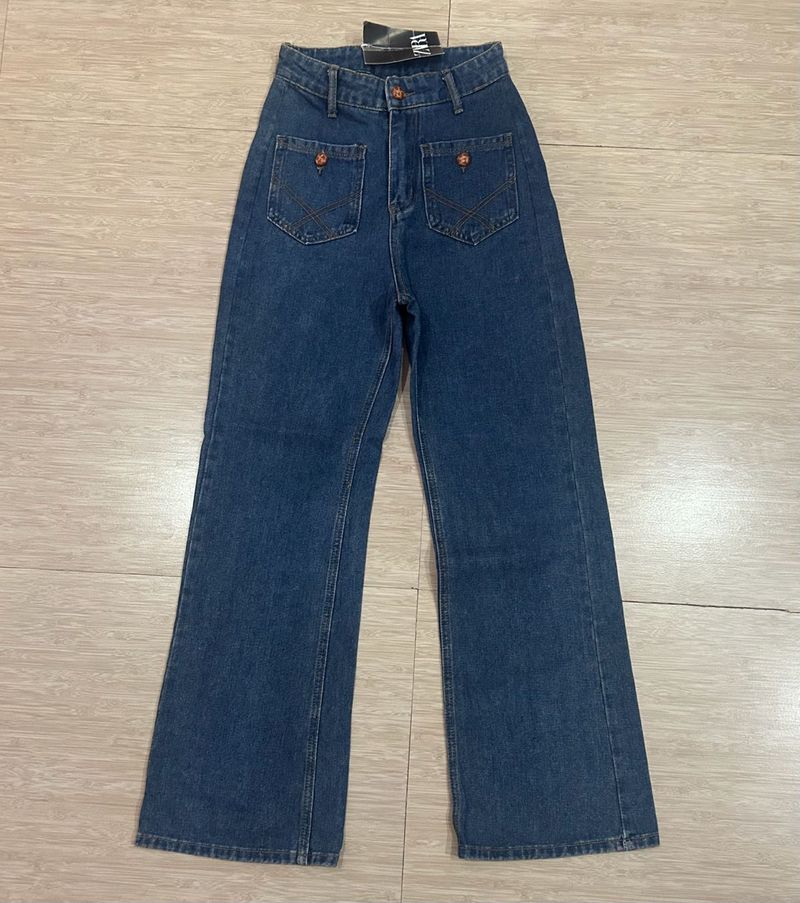 New Classic Blue Denim Flared Leg Jeans