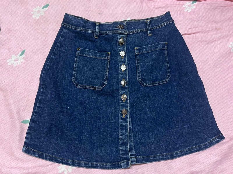 Denim Button-Front A-Line Skirt