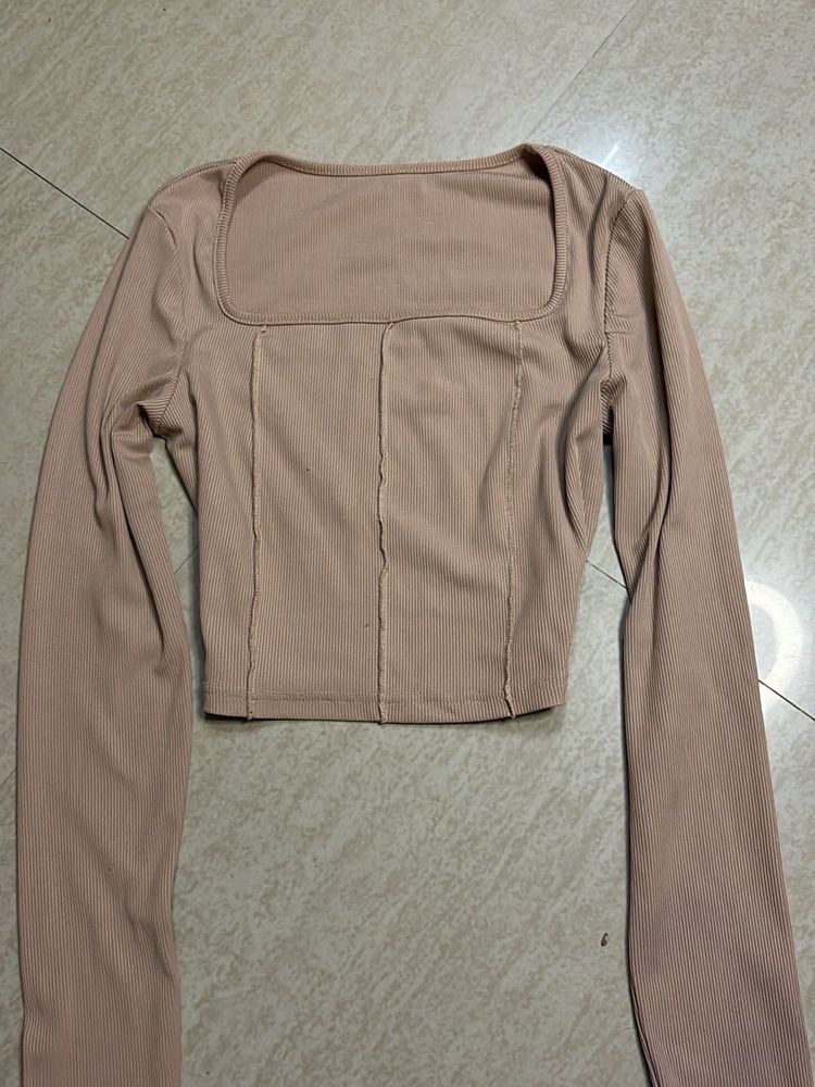 Cute Square Neck Long Sleeve Crop Top