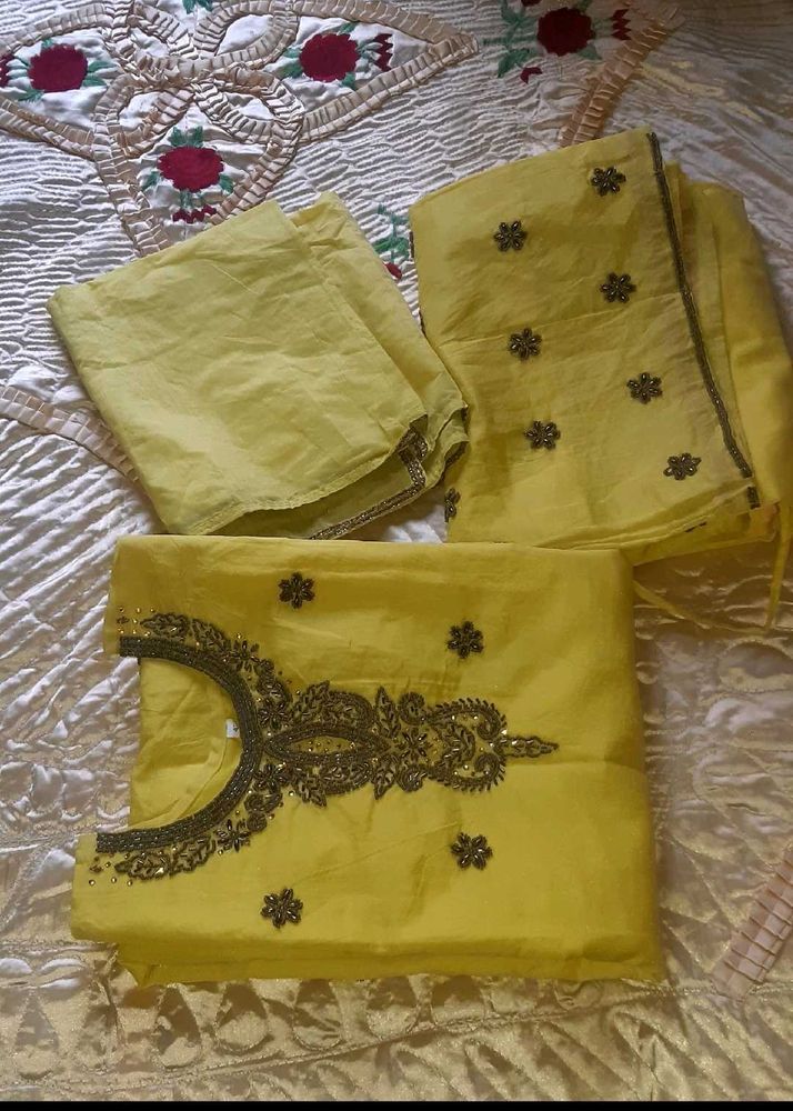 Yellow Embroidered Kurta Set with Dupatta