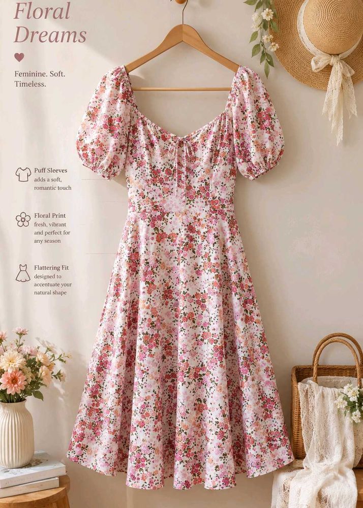 Floral Puff Sleeve Midi Dress