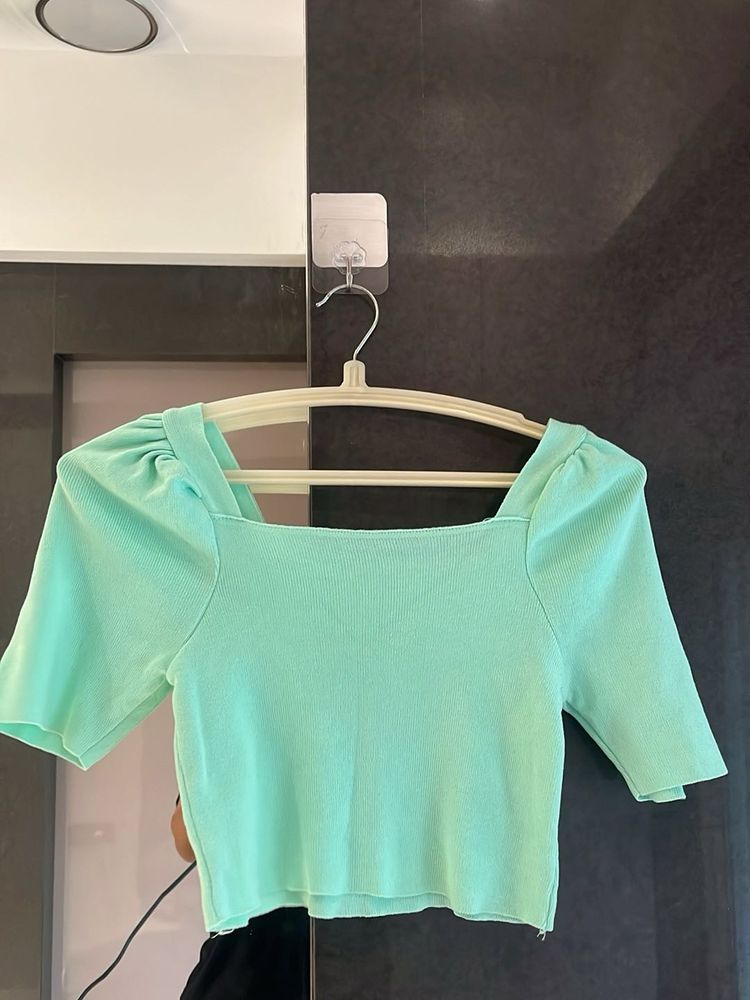 Mint Green Square Neck Top