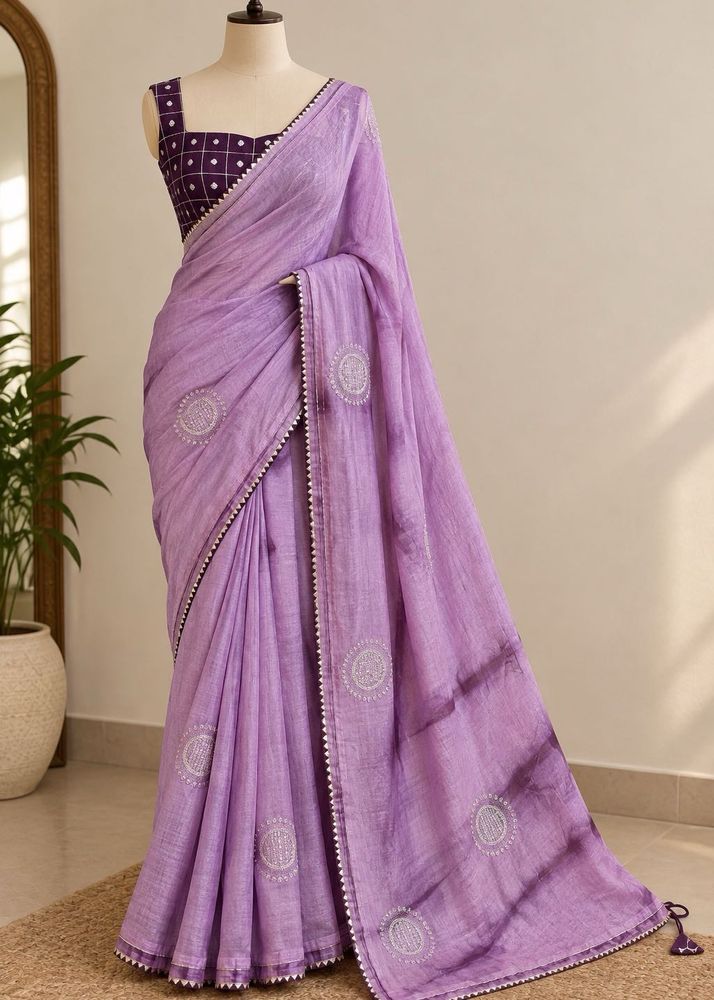 Shibori Lavender Saree with Intricate Embroidery