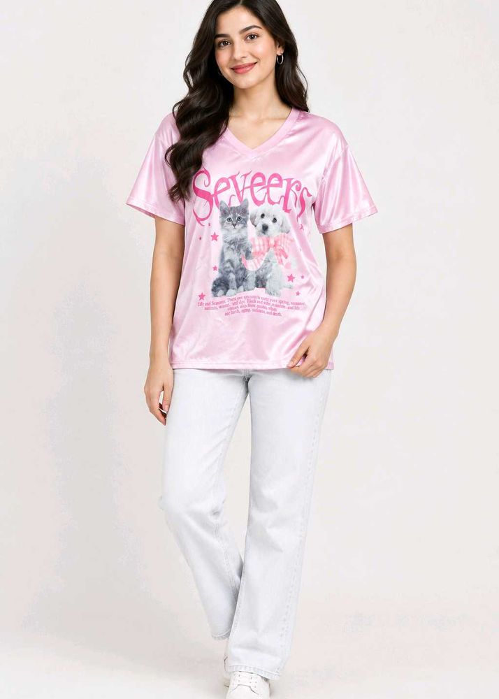 Cute Pink Cat &amp; Dog Graphic Tee