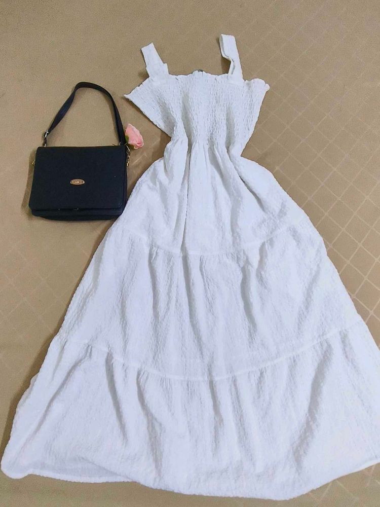 spaghetti strap white tiered dress