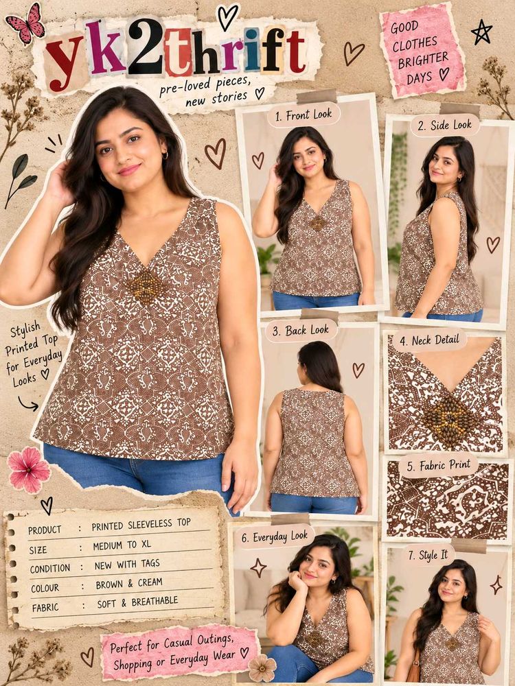 Stylish Printed Sleeveless Top Size M-L