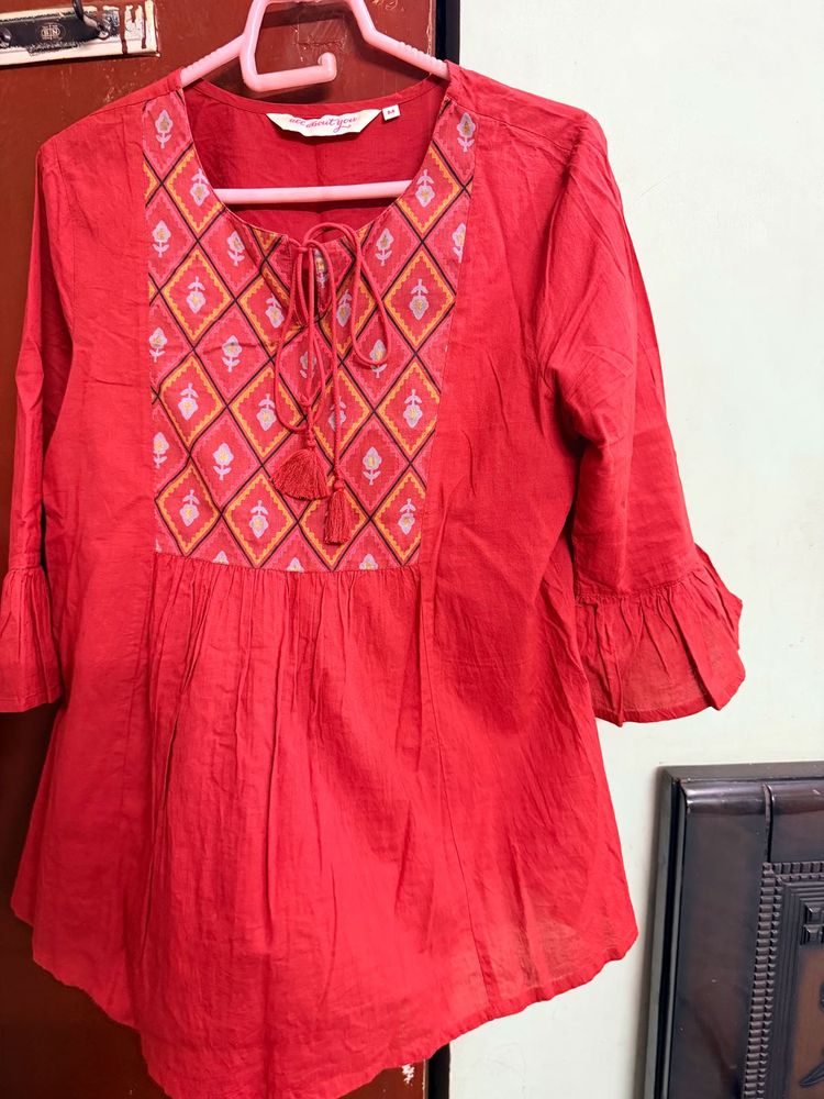 Red Ethnic Kurta with Tassels