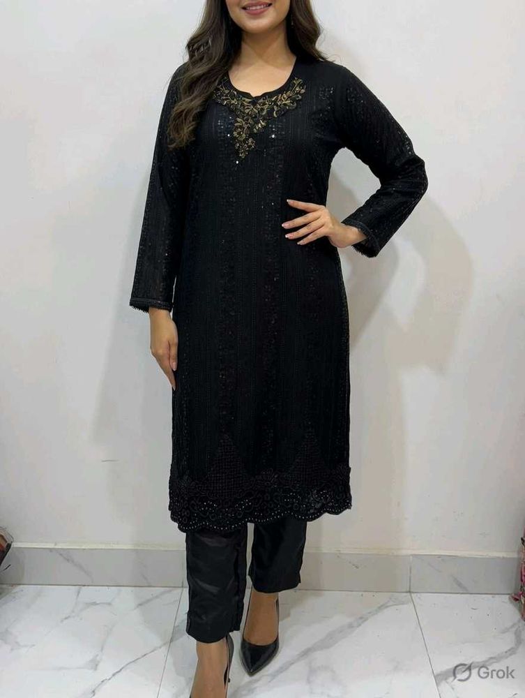 Elegant Black Kurta Set with Embellishments