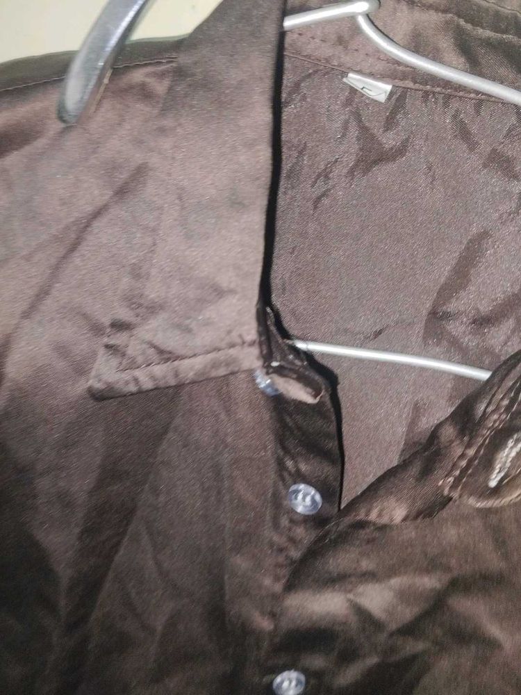 Men's Brown Satin Shirt