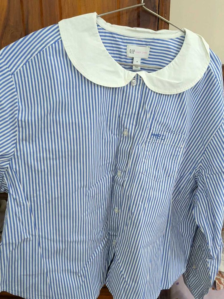 Blue and White Striped Collared Top