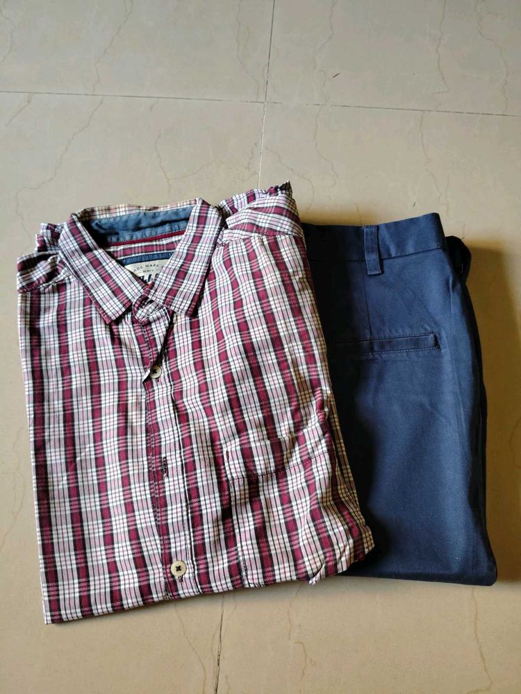 Men's Plaid Shirt and Blue Chinos Set