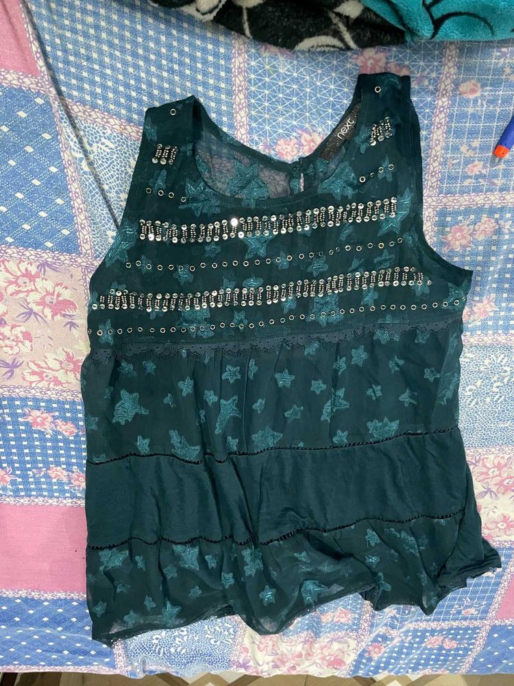 Sparkly Teal Star Print Sleeveless Top