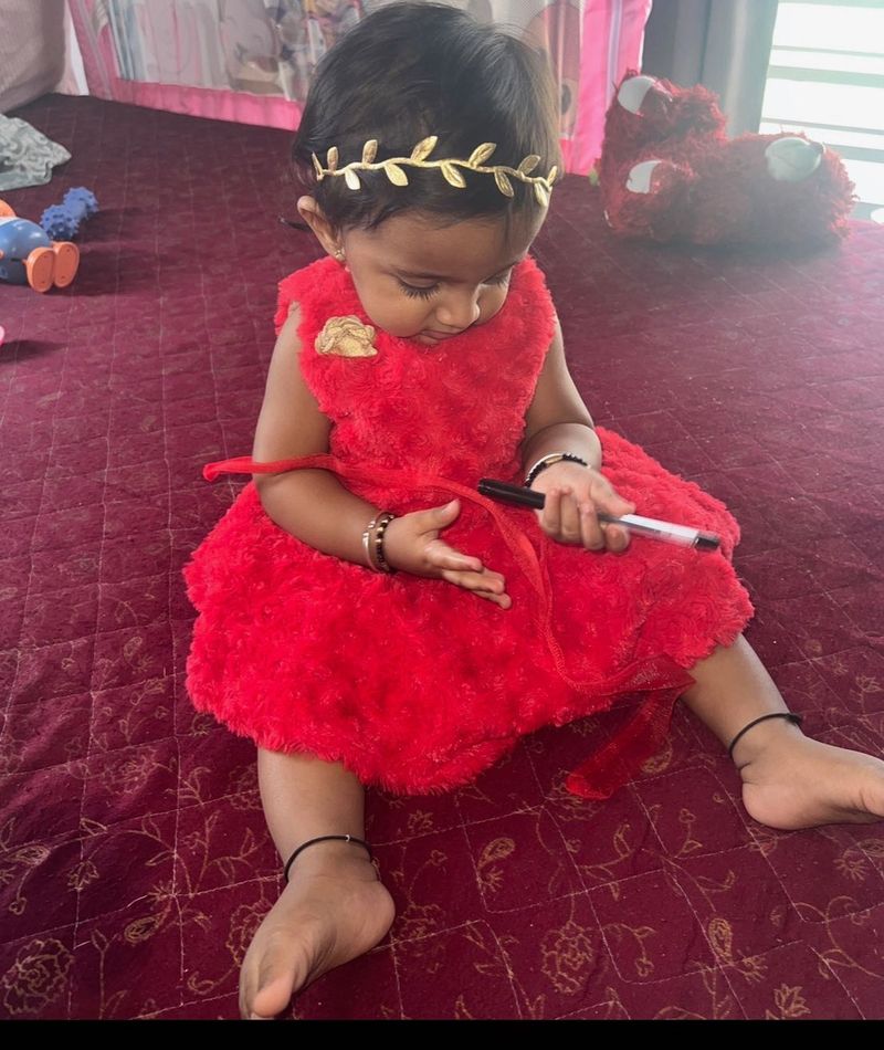 Adorable Red Baby Dress hair belt and wings