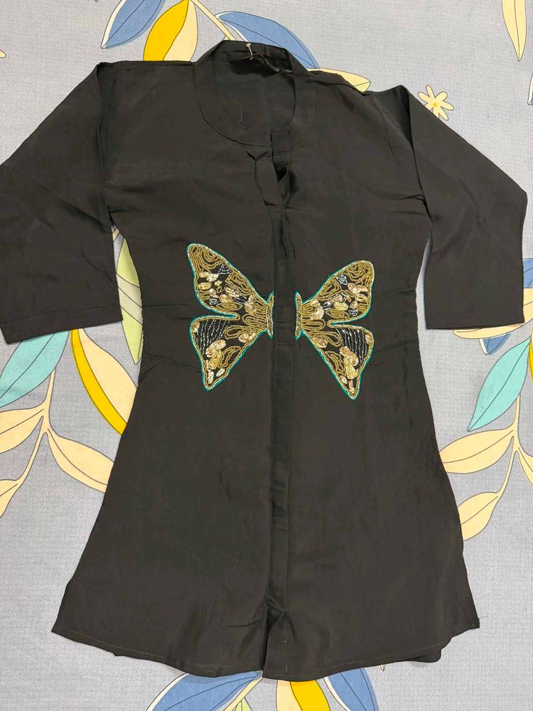 Black Kurta with Butterfly Embellishment