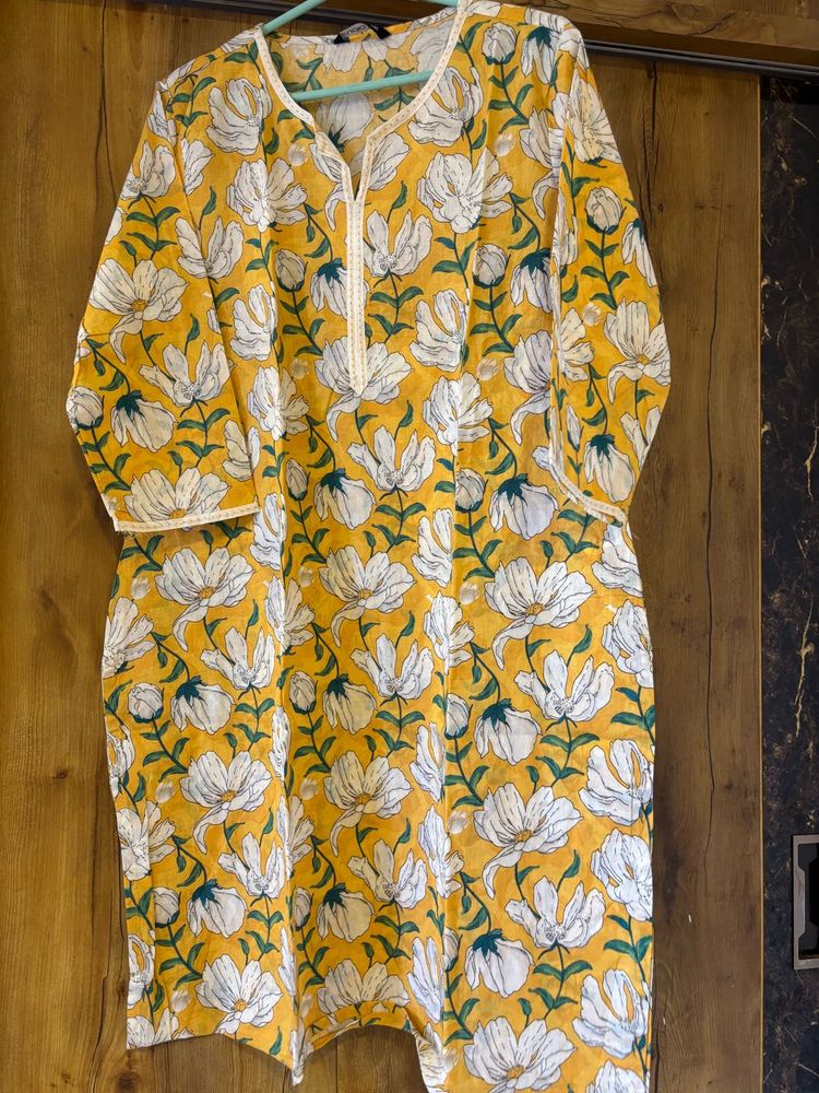 Yellow Floral Print Kurta