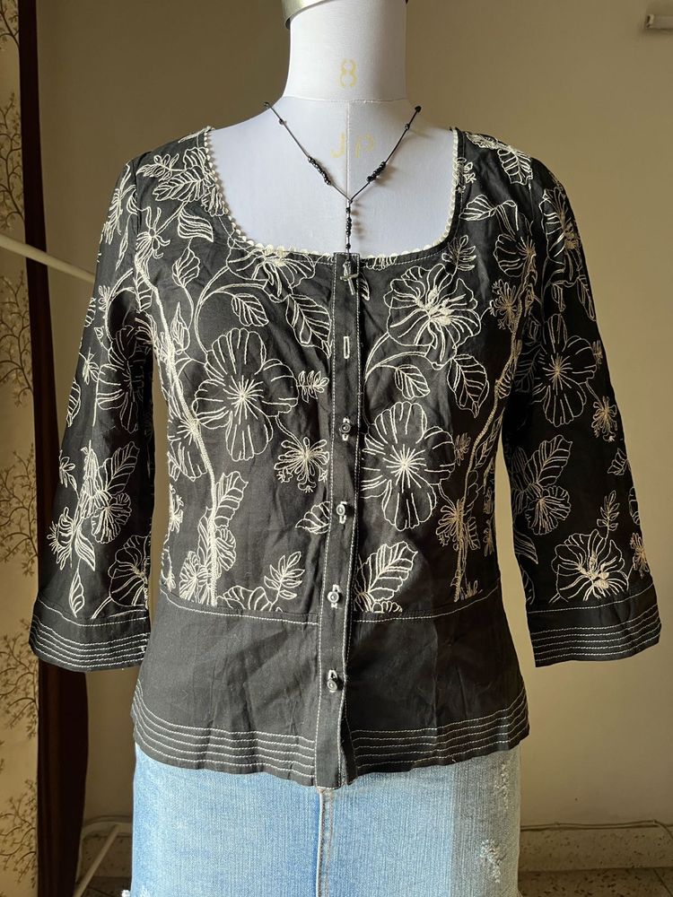 Embroidered Black Floral top
