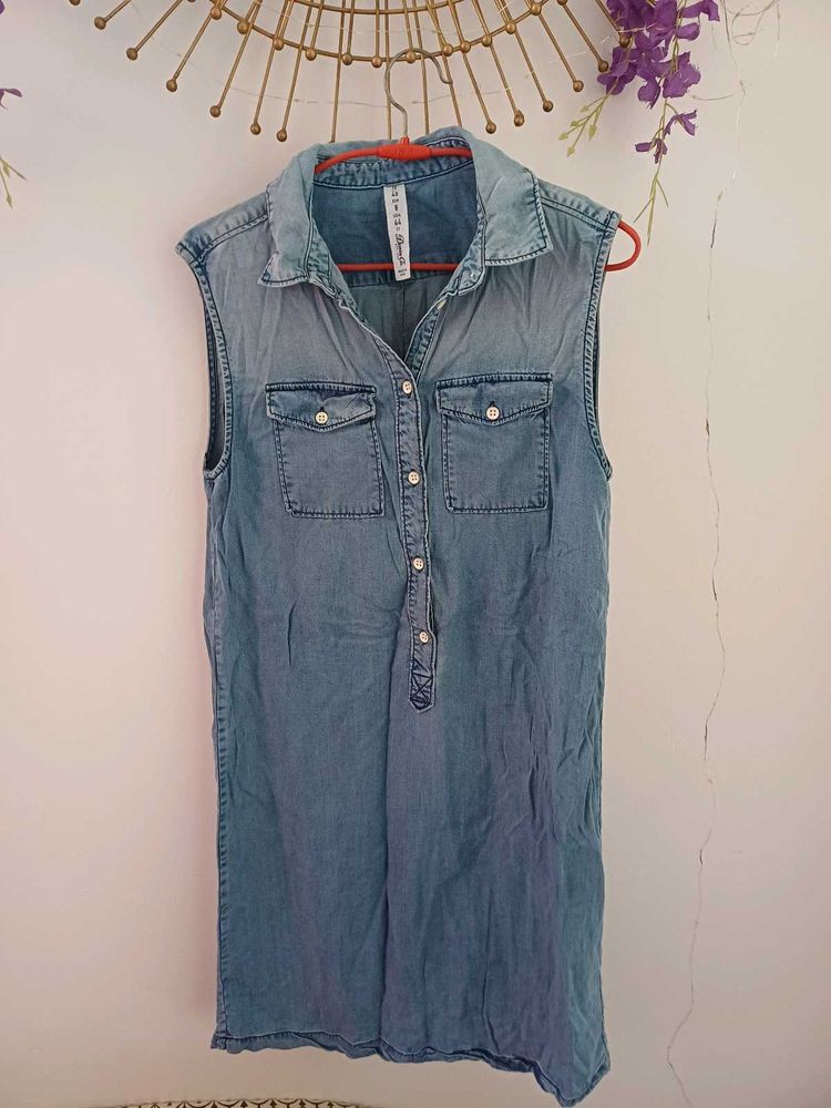 Denim Sleeveless Shirt Dress