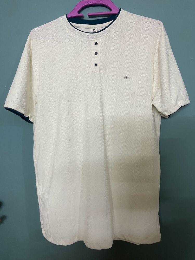 Men's Cream Textured Henley T-Shirt
