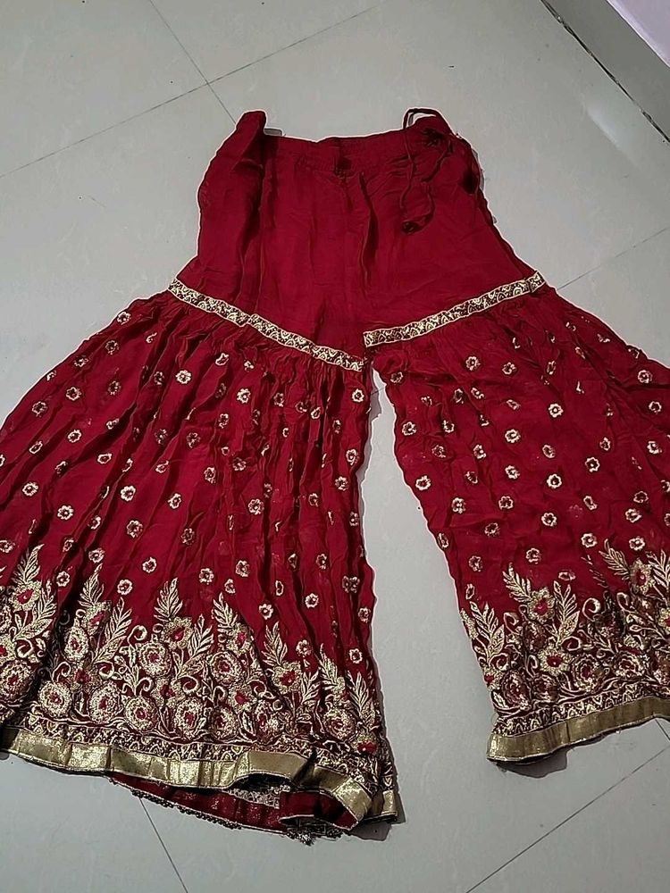 Embroidered Red Sharara Pants