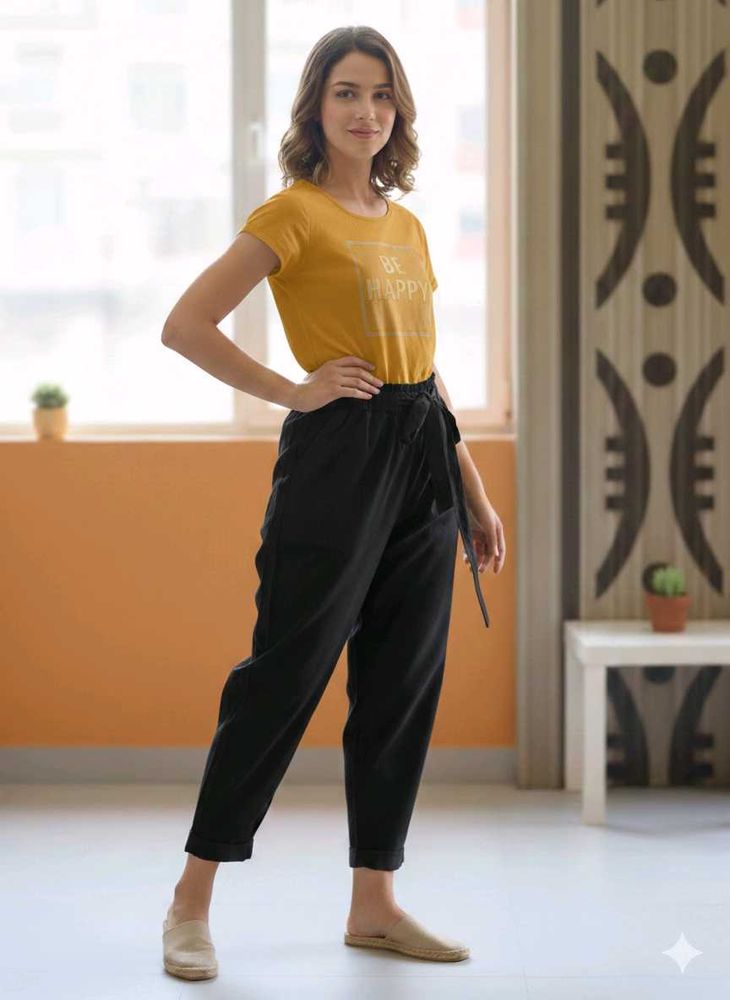 Stylish Black pant and Yellow Top combo set