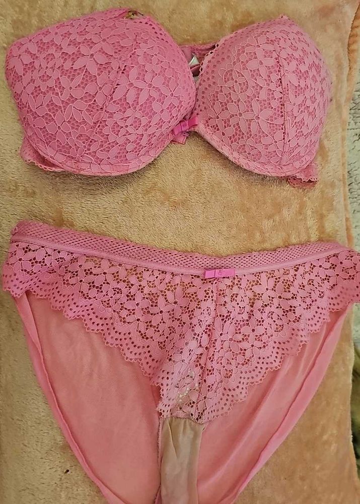 Pink Lace Bra and Panty Set