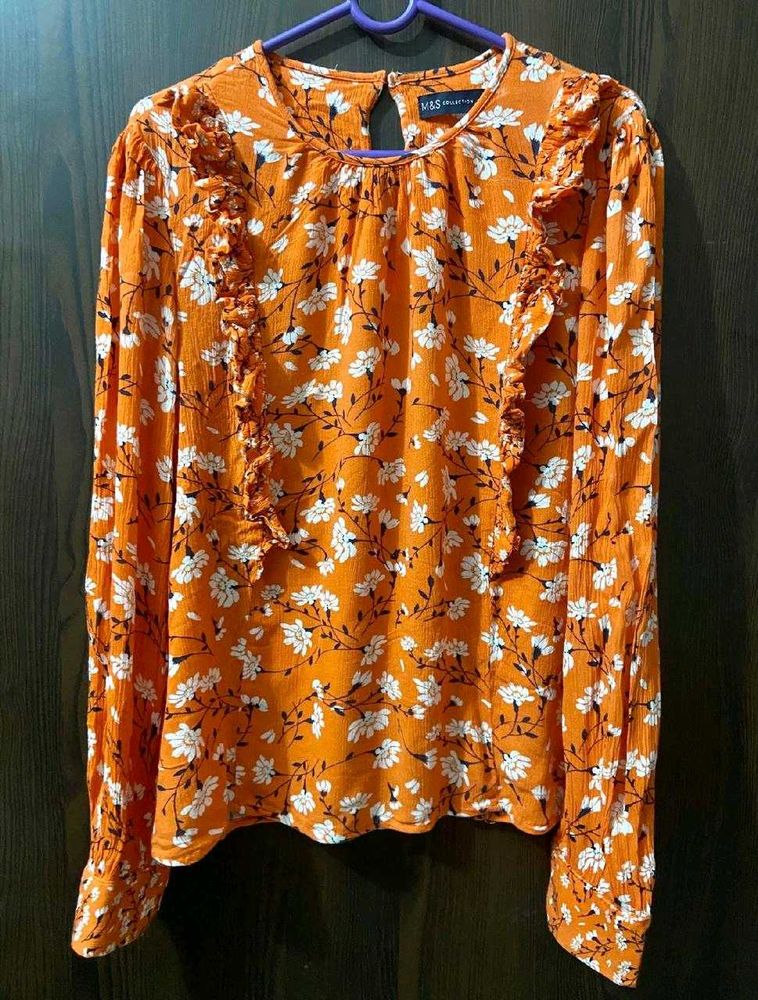 M&amp;S Floral Ruffle Long Sleeve Top