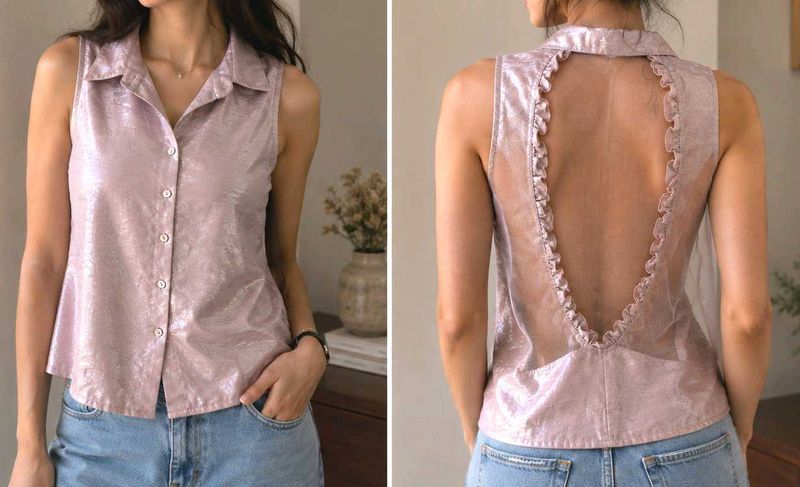 Sheer Back Sleeveless Blouse