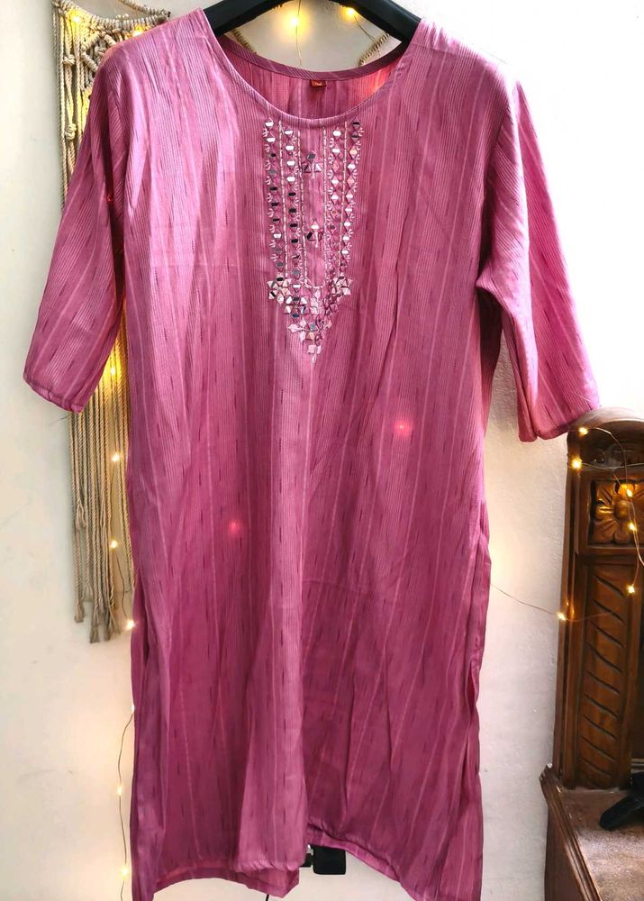 Embroidered Pink Kurta 48 Bust