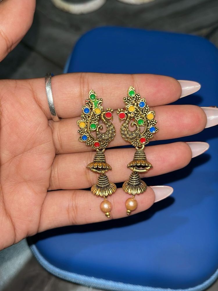 Peacock Design Jhumka Earrings