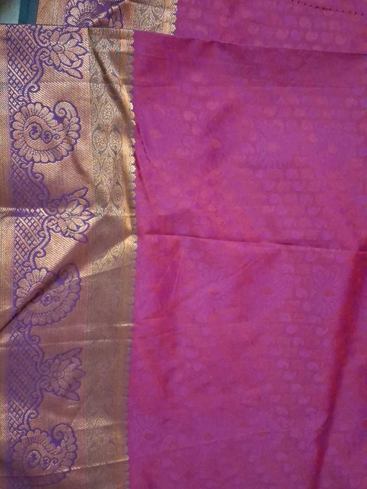 Elegant Pink Silk Saree with Gold Border