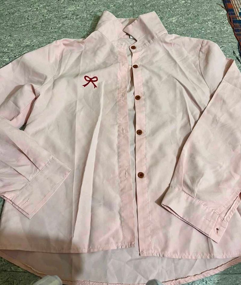 Cute Pink Collared Shirt with Bow Detail