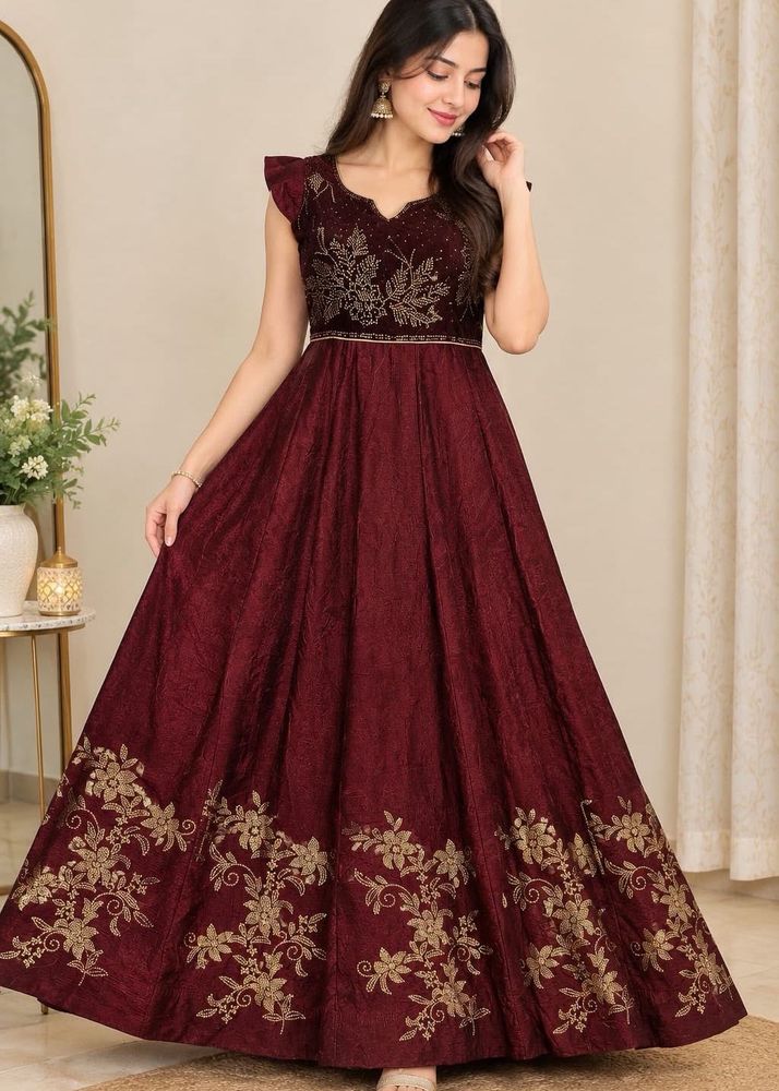 Elegant Maroon Embroidered Gown
