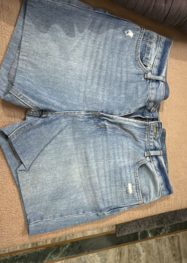Light Wash Denim Shorts with Rips